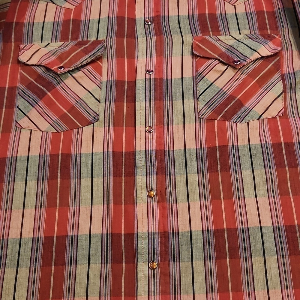 Panhandle Slim Red & Tan Plaid Western Snap Button-Up Shirt - Picture 3 of 6
